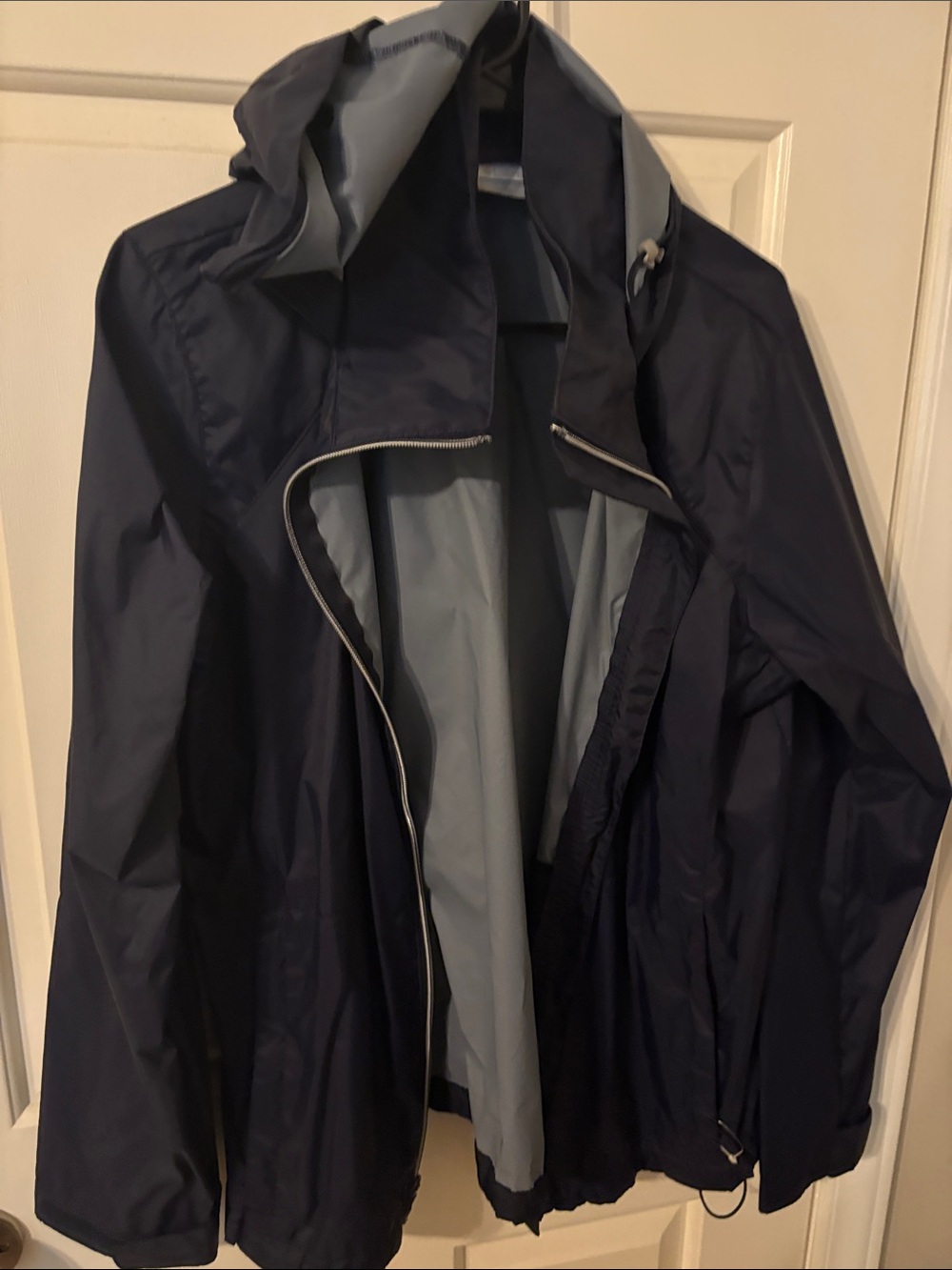Columbia Navy Hooded Raincoat with Light Gray Lining